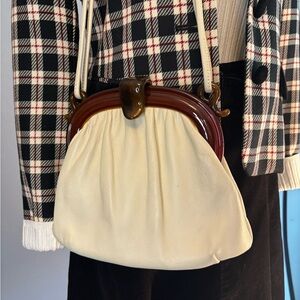 Ande Mid-Century Cream Leather and Lucite Tortoise Shell Bag